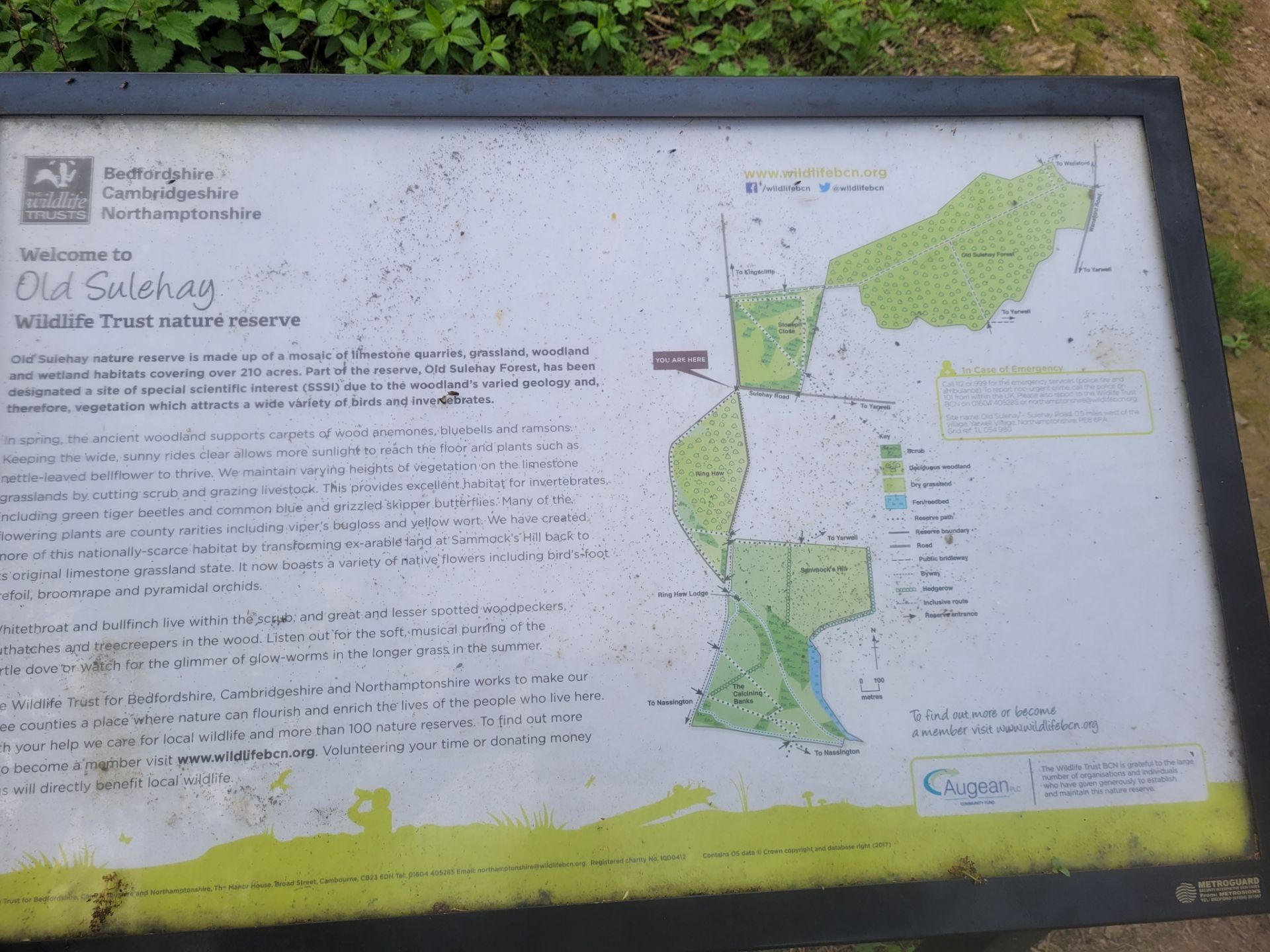 Sign explaining the make up of the geomorphology of Old Sulehay  nature reserve